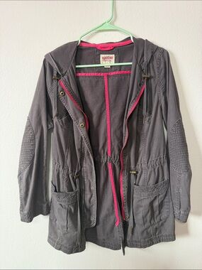 Massimo Gray Utility Hooded Jacket with Pink Trim